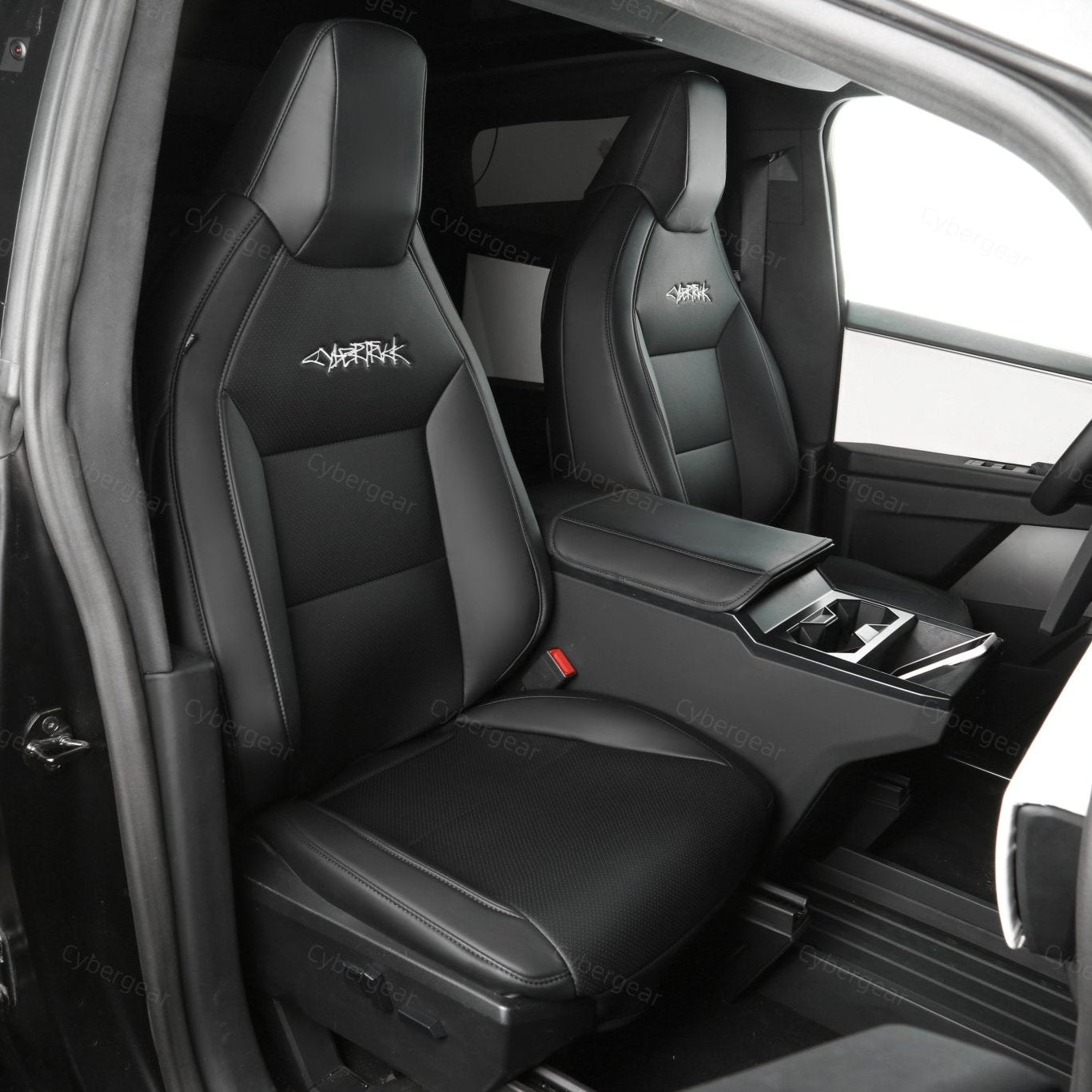 Tesla Cybertruck Seat Covers Leather Seat Protector Full Coverage(Black/White) - CyberGearcoCyberGear
