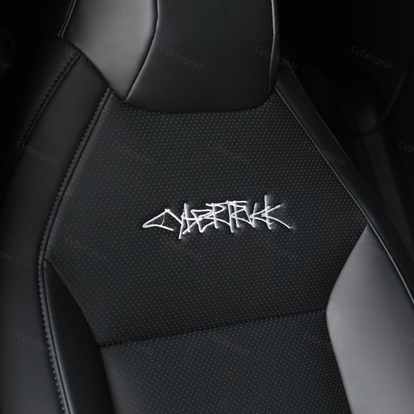 Tesla Cybertruck Seat Covers Leather Seat Protector Full Coverage(Black/White) - CyberGearcoCyberGear