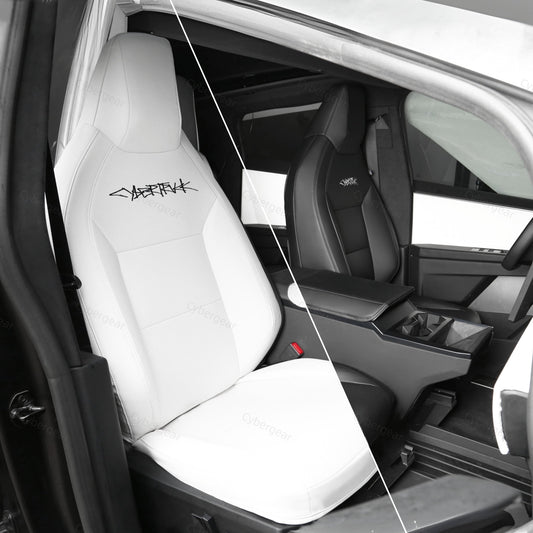 Tesla Cybertruck Seat Covers Leather Seat Protector Full Coverage(Black/White) - CyberGearcoCyberGear